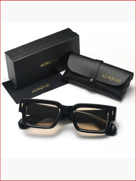 Thick Frame Square Sunglasses Chunky Rectangle Rivet Design UV400 Protection main image 7